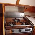 Gimballed three burner propane stove.